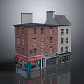 Two Story Commercial Building With Red Brick White Wall Ground Floor Storefronts Windows