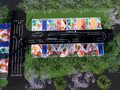 Lush Garden Landscape With Parking Area Drive Path And Colorful Decorative Elements 3d model