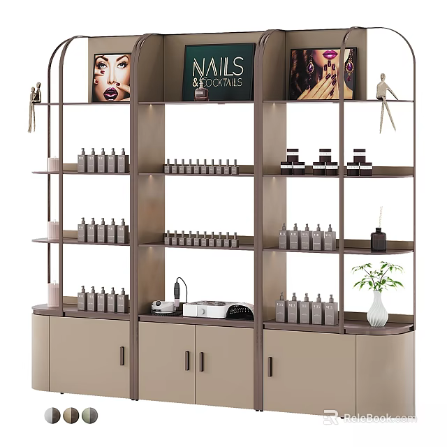Modern Medical Devices Display Shelves With Storage Cabinets And Organized Bottles 3d model 