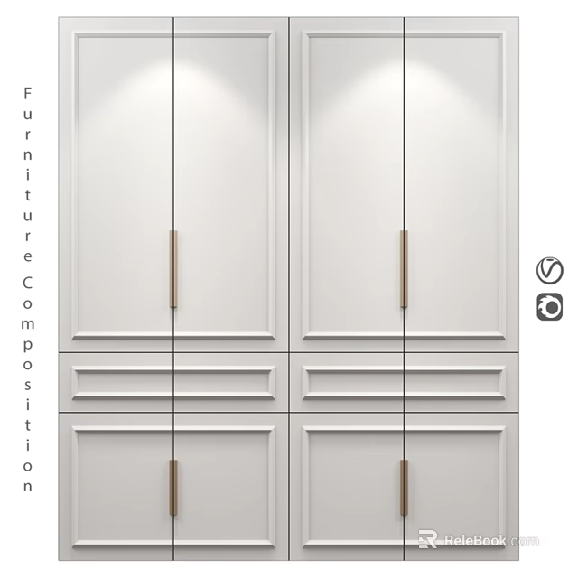 White Modern Minimalist Chest of Drawers With Metal Handles And Multiple Drawers 3d model 