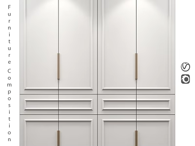 White Modern Minimalist Chest of Drawers With Metal Handles And Multiple Drawers 3d model