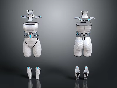 Futuristic White Fashion Outfit With Silver Shoulder Design Blue Waist Accents And Matching Boots 3d model