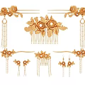 Exquisite Golden Floral Jewelry Set with Hairpins Comb Earrings and Tassel Details