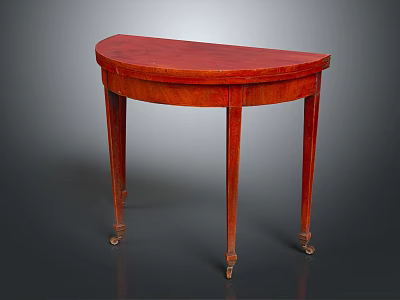 Classic Red Half Moon Wooden Table With Curved Top And Carved Legs 3d model