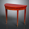 Classic Red Half Moon Wooden Table With Curved Top And Carved Legs