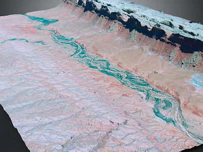 Garden Landscape Featuring Winding Green River Red Pavement And Natural Terrain 3d model