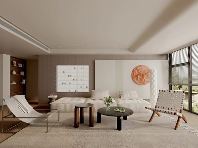 Modern Living Room Interior With Sofa Coffee Table Decorative Painting Chairs And Bookshelf 3d model