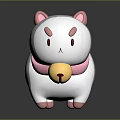 Cute White Cat Cartoon Character With Pink Ears Collar Paws And Yellow Bell