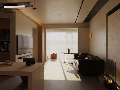 Modern Living and Dining Room Interior With Open Layout Sofa TV And Natural Light 3d model