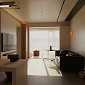 Modern Living and Dining Room Interior With Open Layout Sofa TV And Natural Light