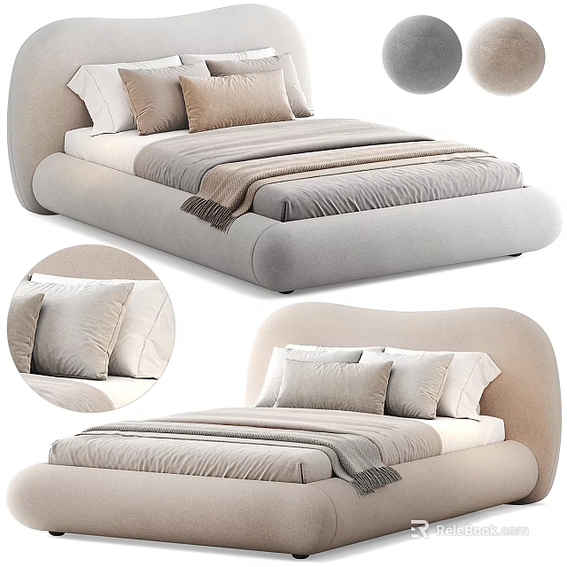 Modern Curved Headboard Bed With Soft Pillows And Neutral Tones Bedding Design 3d model 