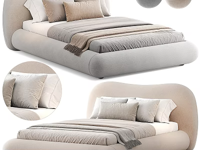 Modern Curved Headboard Bed With Soft Pillows And Neutral Tones Bedding Design 3d model