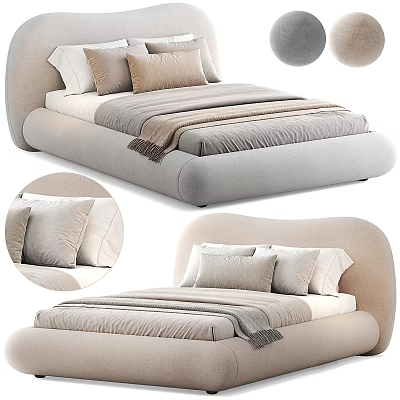 Modern Curved Headboard Bed With Soft Pillows And Neutral Tones Bedding Design 3d model