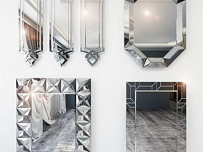 Decorative Wall Mirrors With Various Geometric Shapes And Modern Design For Interior Decor 3d model