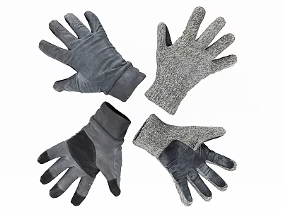 Gray Gloves Collection With Knit And Suede Materials And Palm Design Details For Winter Style 3d model