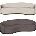 Curved Upholstered Multi Person Sofa In Beige And Gray With Dark Base
