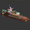 Red Patrol Boat Model With Detailed Deck Structure And Antenna Equipment