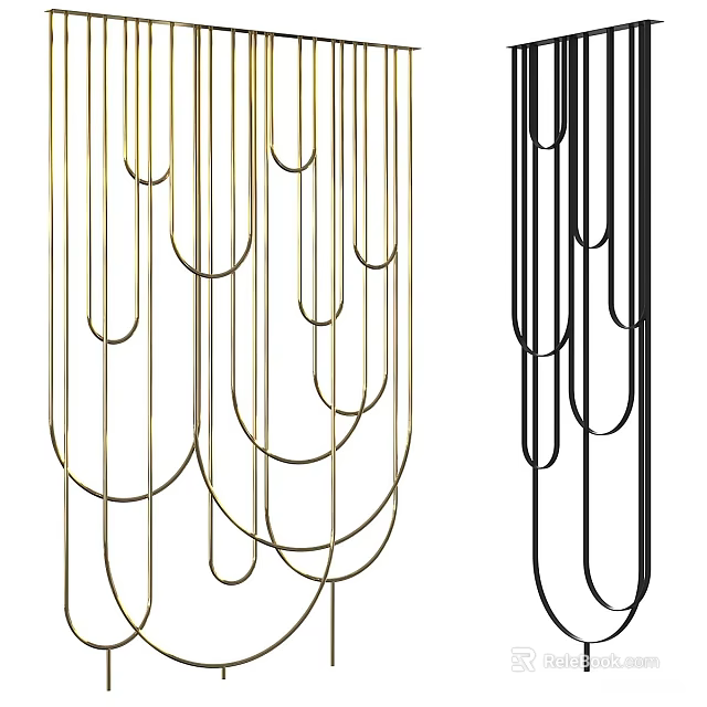 Elegant Hanging Decor With Gold And Black Curved Lines For Interior Design 3d model 