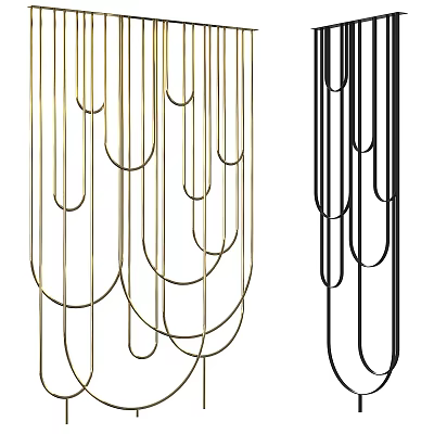 Elegant Hanging Decor With Gold And Black Curved Lines For Interior Design 3d model