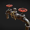 Industrial Pipeline System With Red Valve Handles And Metal Control Connections