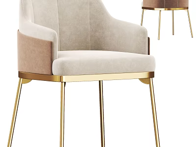 Modern Beige Upholstered Leisure Chair With Golden Metal Legs And Armrests 3d model
