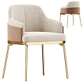 Modern Beige Upholstered Leisure Chair With Golden Metal Legs And Armrests