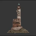Historic Lighthouse Tower with Spiral Structure Green Top and Rocky Base Model 3d model
