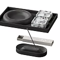 Elegant Decorative Ornament Set With Clear Glass Vase Dried Branches Black Tray And Ceramic Bowls