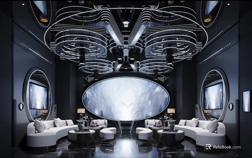 Luxury KTV Room With Large Screen Modern Lighting And Sofas 3d model 