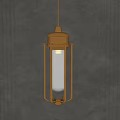 Golden Modern Chandelier With Metal Frame And Glass Shade Hanging On Gray Wall