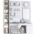 Modern Desk And Chair Set With Computer Monitor Wall Shelves Clock And Decorative Painting