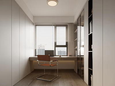 Study chair ceiling lamp bookcase laptop 3d model