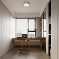 Study chair ceiling lamp bookcase laptop 3d model