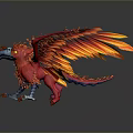Detailed Red Bird With Flame Like Feathers And Spread Wings Blue Claws