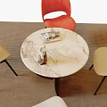Elegant Round Marble Dining Set With Red And Beige Chairs Four Piece