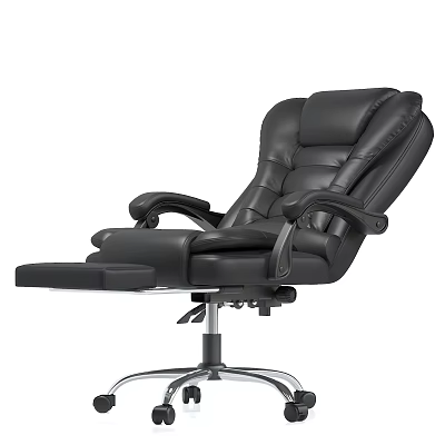 Black Leather Office Chair With Adjustable Armrests Footrest And Metal Base 3d model