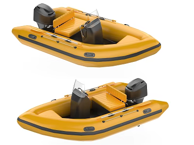 Yellow Inflatable Yacht Design With Black Trim Seats And Motor 3d model