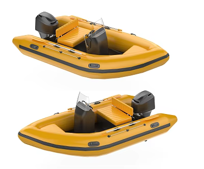 Yellow Inflatable Yacht Design With Black Trim Seats And Motor 3d model
