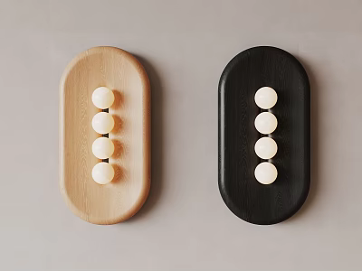 Two Light Wood And Black Wall Lamps With Oval Base And Three White Spheres 3d model