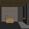 Modern Hotel Lobby Interior With Concrete Reception Desk And Dark Brick Wall Design