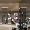 Modern Gym Interior With Treadmills Fitness Equipment Mirrors Posters And Windows