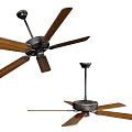 Two Ceiling Fans With Wooden Blades And Metal Frame For Home Decor Style