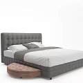 Modern Grey Upholstered Double Bed With Button Headboard White Sheets And Grey Blanket 3d model