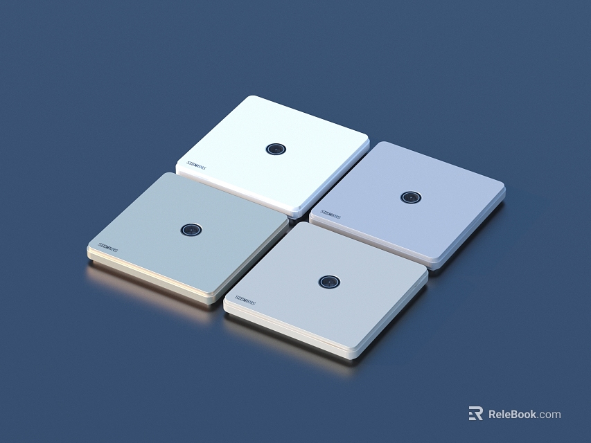 Four Square Shaped Electrical Switch Panels With Round Buttons In Different Colors 3d model 