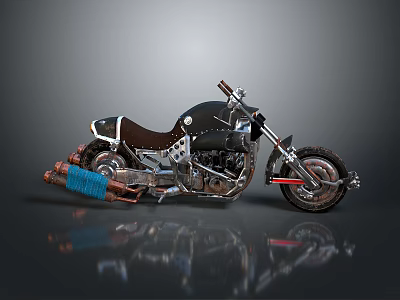 Custom Vintage Motorcycle With Leather Seat Chrome Exhaust And Black Body Design 3d model