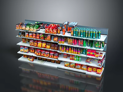 Multi tier Retail Display Shelf With Various Products Arranged Neatly 3d model