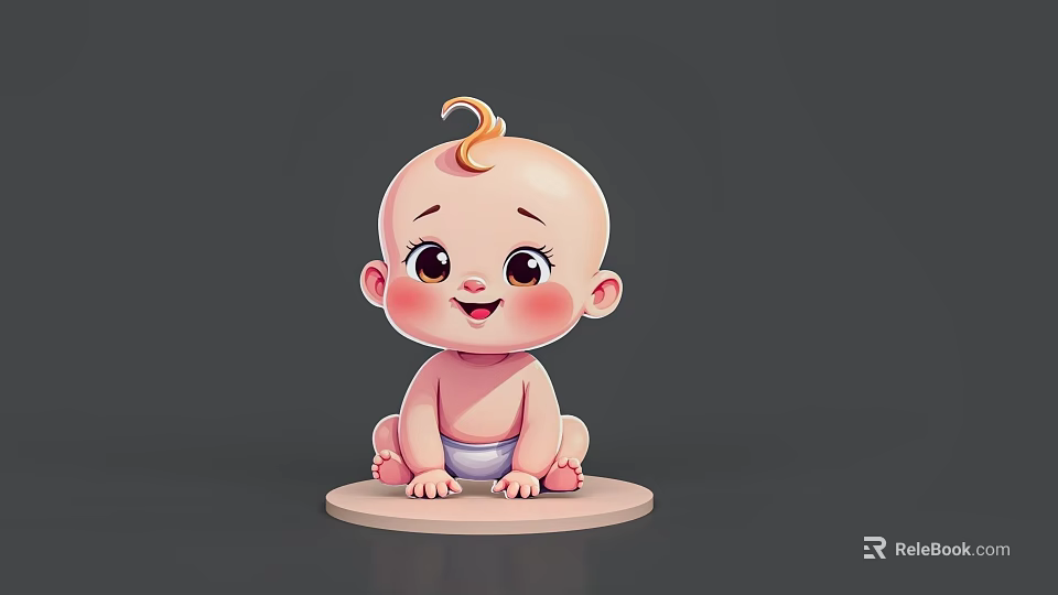 Cute Baby Sitting On Round Base With Curly Hair And Smiling Face 3d model 