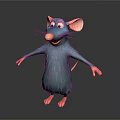 Blue Cartoon Mouse With Large Ears Pink Nose Paws In Standing Pose On Dark Background