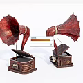 Vintage Gramophone Audio Equipment With Red Horn And Wooden Base Design