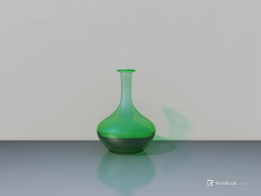 Green Ceramic Vase With Smooth Surface On Gray Table And Neutral Background 3d model